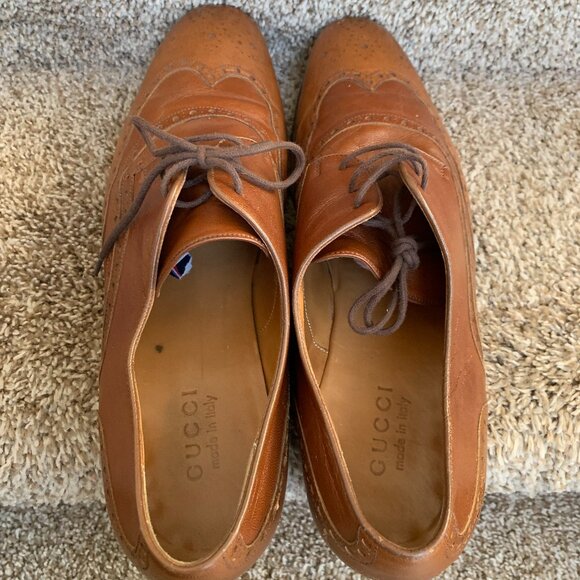 Gucci Men\'s Tan Leather Wingtip Oxford Shoes. main image 15